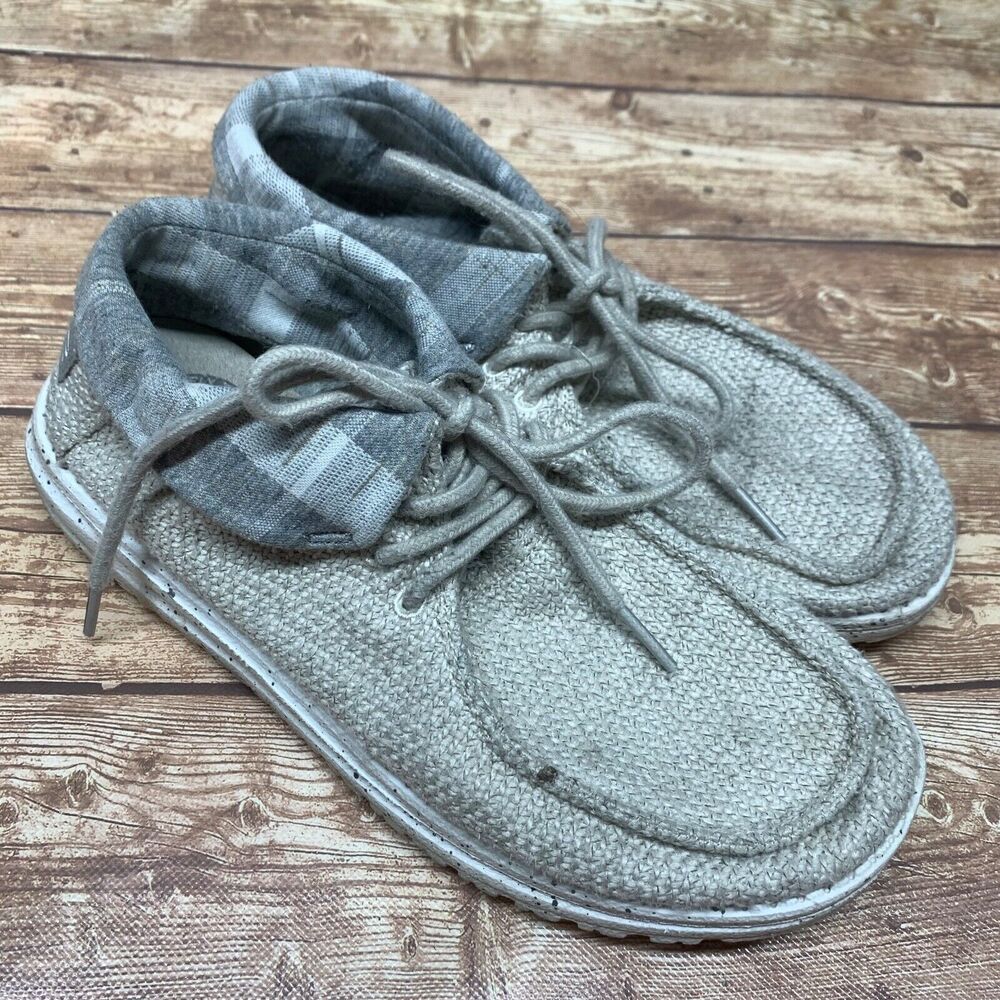 Hey Dude Womens Size 8‎ Britt Plaid High Top Sneakers Loafer Oatmeal Grey